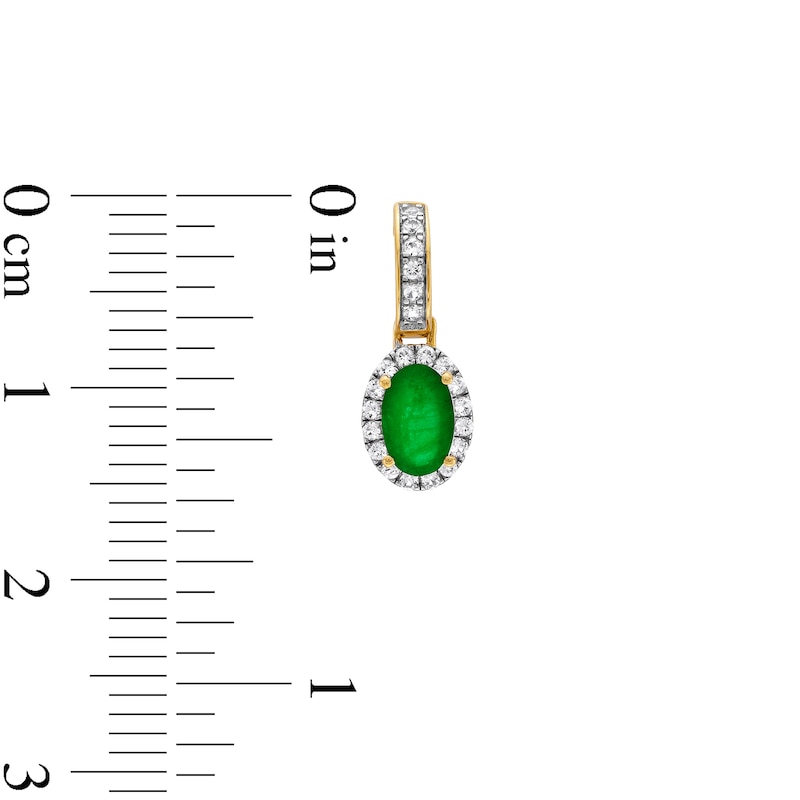 Oval Emerald and White Lab-Created Sapphire Frame Drop Earrings in 10K Gold