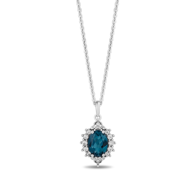 Main Image 1 of Enchanted Disney Cinderella Oval London Blue Topaz and 1/6 CT. T.W. Diamond Frame Pendant in Sterling Silver - 19”