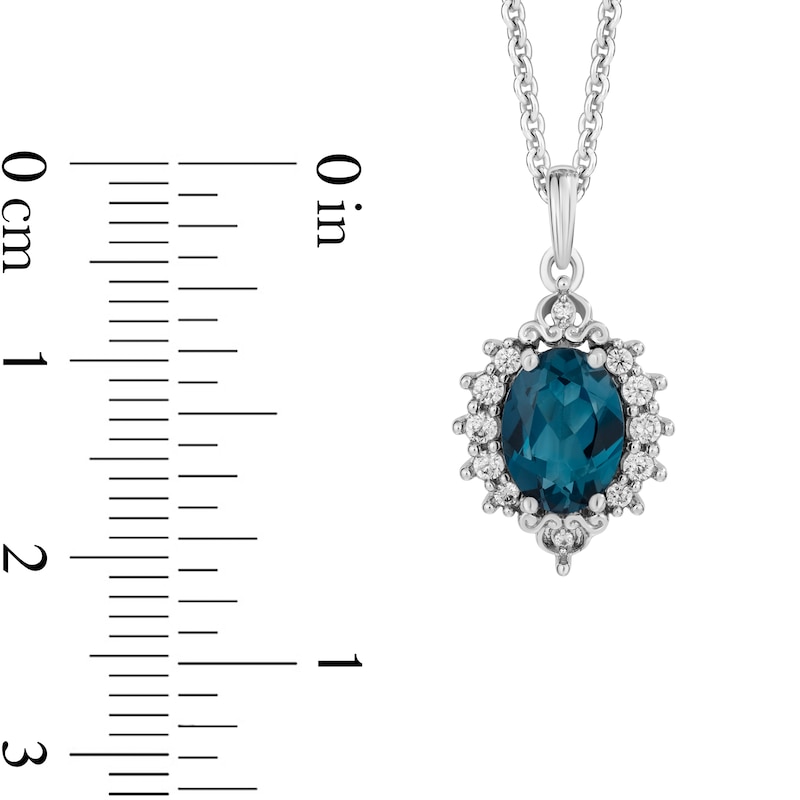 Main Image 3 of Enchanted Disney Cinderella Oval London Blue Topaz and 1/6 CT. T.W. Diamond Frame Pendant in Sterling Silver - 19”