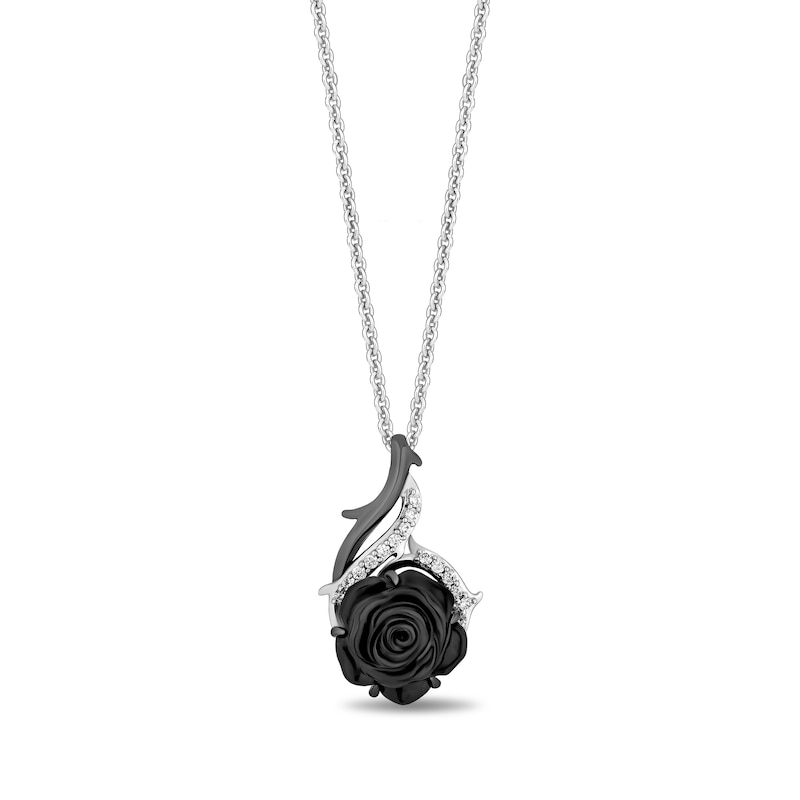 Main Image 1 of Collector’s Edition Enchanted Disney Sleeping Beauty 65th Anniversary Onyx and Diamond Rose Pendant in Sterling Silver