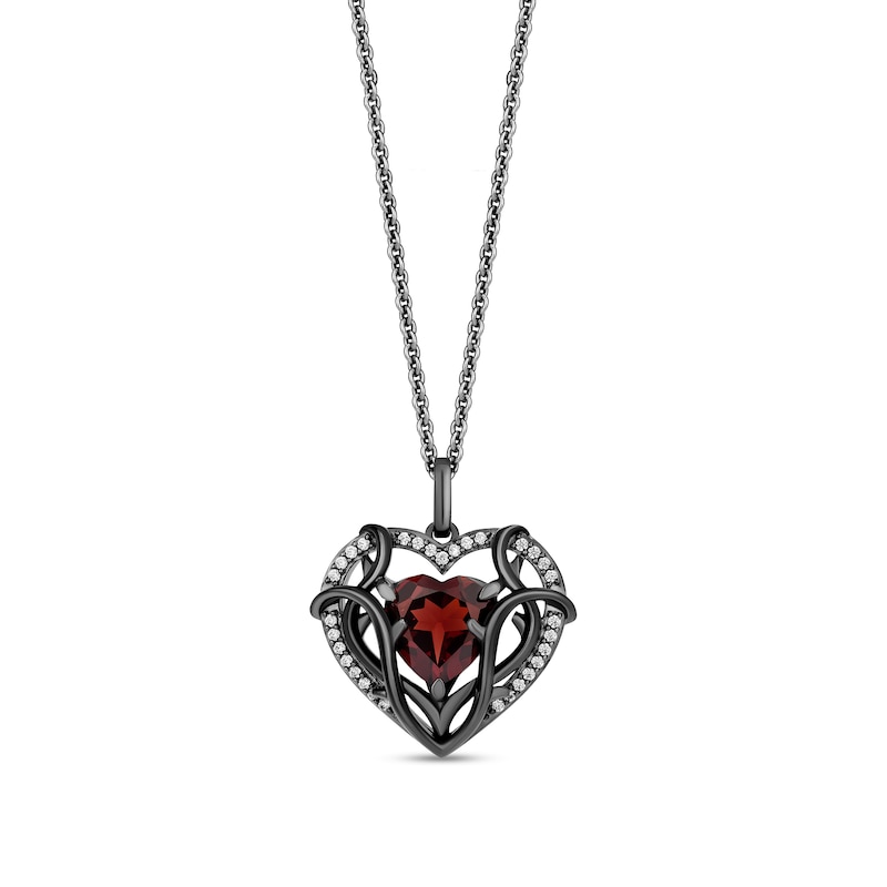 Main Image 1 of Enchanted Disney Villains Evil Queen Heart-Shaped Garnet and 1/8 CT. T.W. Diamond Frame Pendant in Sterling Silver