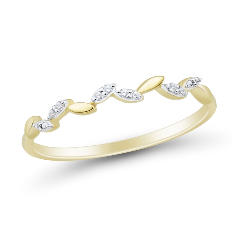 Diamond Accent and Polished Leaves Alternating Band in 10K Gold