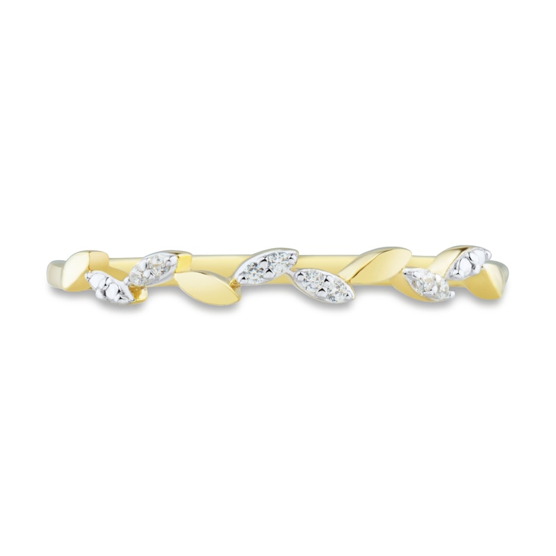Diamond Accent and Polished Leaves Alternating Band in 10K Gold