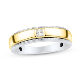 1/5 CT. Square-Cut Diamond Solitaire Vintage-Style Anniversary Band in 10K Two-Tone Gold