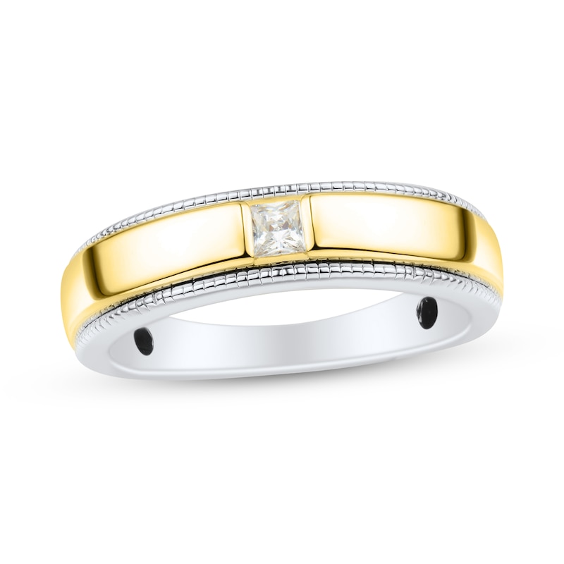 Main Image 1 of 1/5 CT. Square-Cut Diamond Solitaire Vintage-Style Anniversary Band in 10K Two-Tone Gold