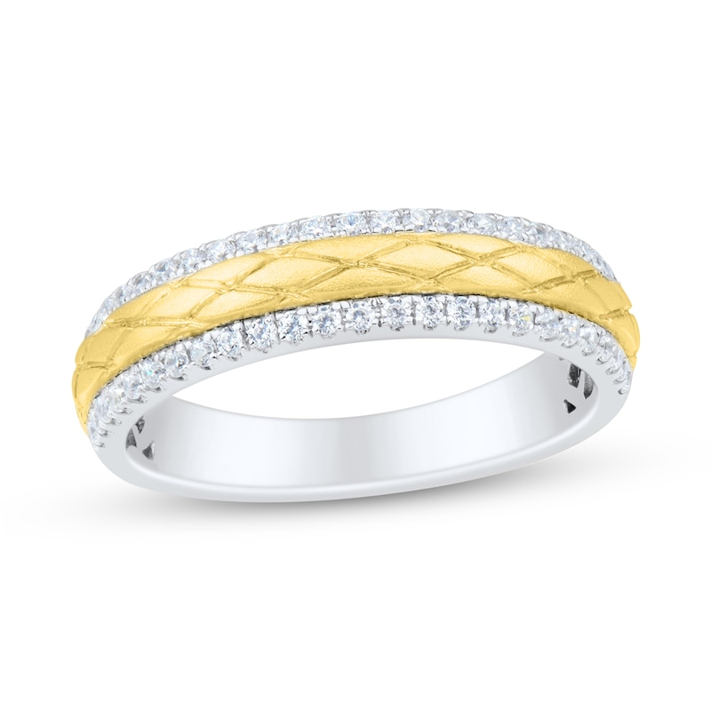 Main Image 1 of 1/4 CT. T.W. Diamond Edge Woven Anniversary Band in 14K Two-Tone Gold