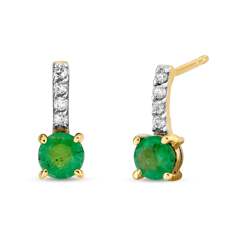 Main Image 1 of Emerald and 1/20 CT. T.W. Diamond Drop Earrings in 14K Gold