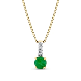 4.0mm Emerald and Diamond Accent Drop Pendant in 14K Gold