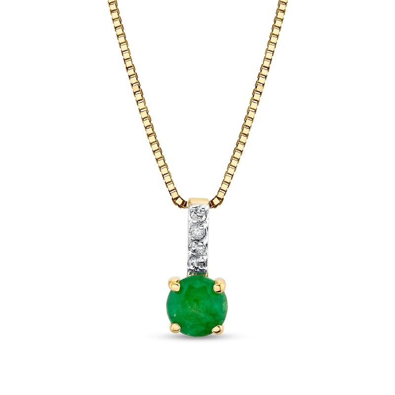 Main Image 1 of 4.0mm Emerald and Diamond Accent Drop Pendant in 14K Gold