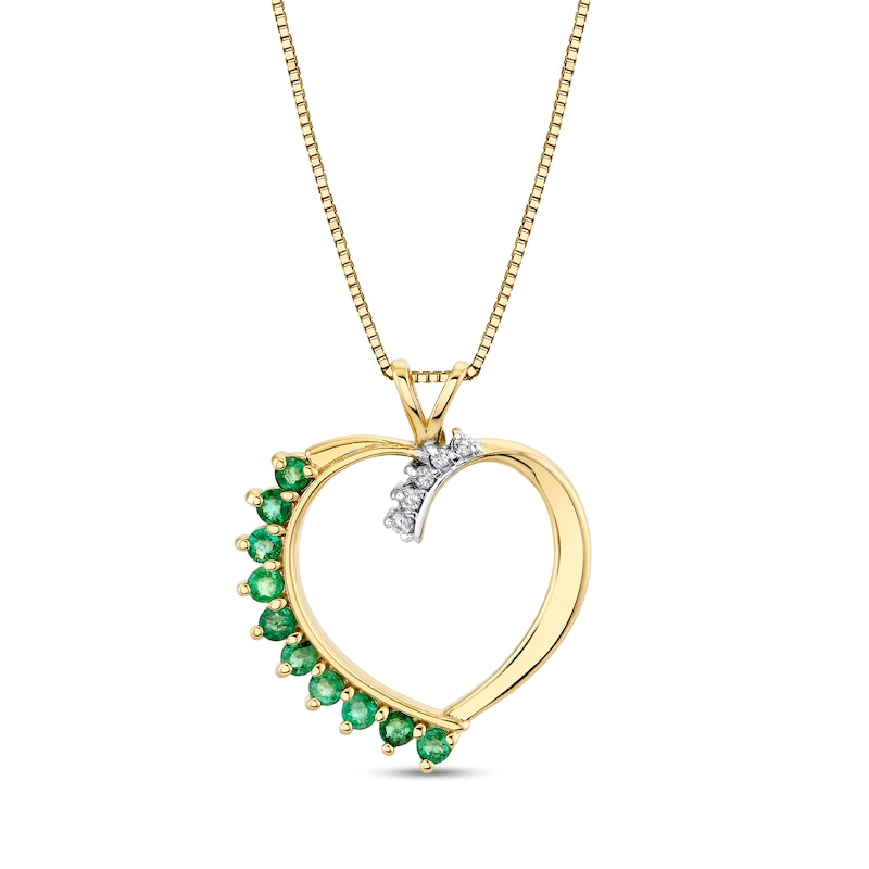 Main Image 1 of Emerald and Diamond Accent Shadow Heart Pendant in 10K Gold