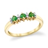 Thumbnail Image 1 of Emerald and 1/15 CT. T.W. Diamond Duo Alternating Three Stone Ring in 14K Gold