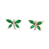 Thumbnail Image 0 of Marquise Emerald and 1/15 CT. T.W. Diamond Butterfly Stud Earrings in 14K Gold