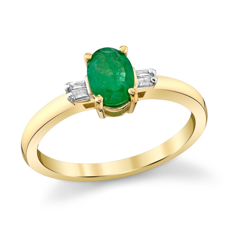 Main Image 1 of Oval Emerald and 1/20 CT. T.W. Diamond Collar Ring in 10K Gold