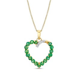 Emerald and Diamond Accent Open Heart Pendant in 10K Gold