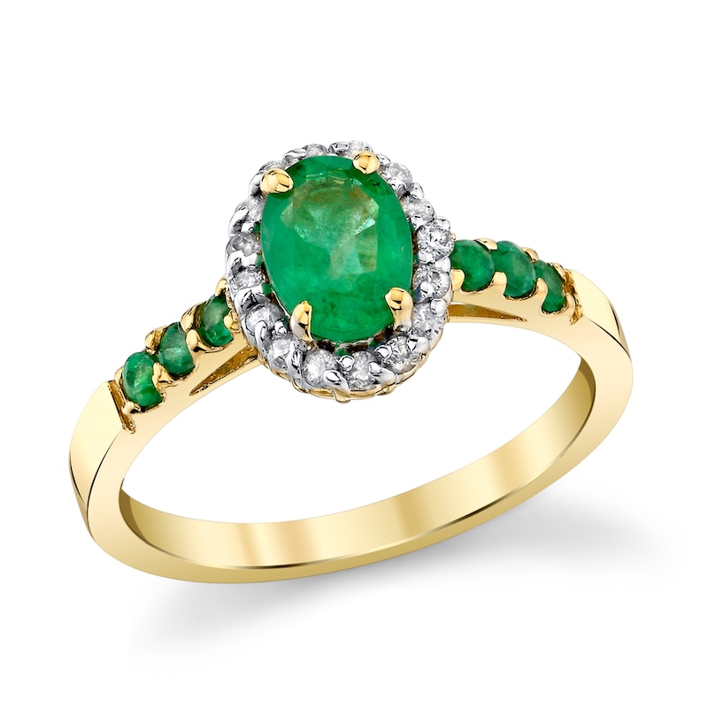 Main Image 1 of Oval Emerald and 1/6 CT. T.W. Diamond Frame Ring in 14K Gold