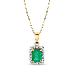 Emerald-Cut Emerald and 1/5 CT. T.W. Diamond Frame Pendant in 14K Gold