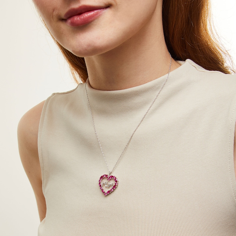 Main Image 2 of Marquise and Round Lab-Created Ruby &quot;MOM&quot; Heart Pendant in Sterling Silver