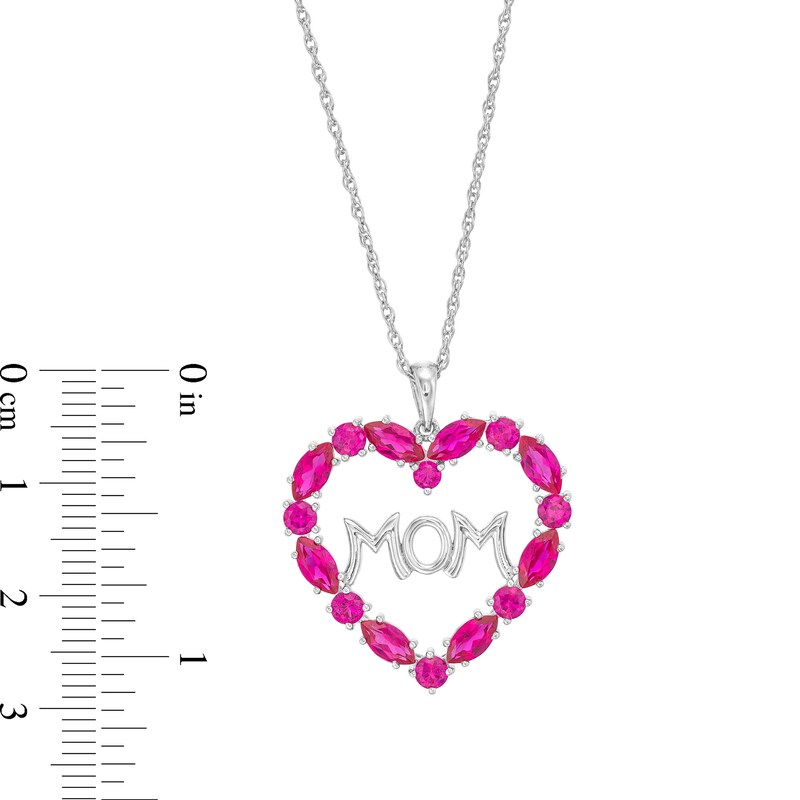 Main Image 3 of Marquise and Round Lab-Created Ruby &quot;MOM&quot; Heart Pendant in Sterling Silver