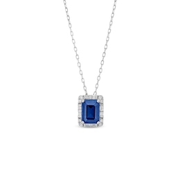 Emerald-Cut Blue and White Lab-Created Sapphire Frame Pendant in Sterling Silver