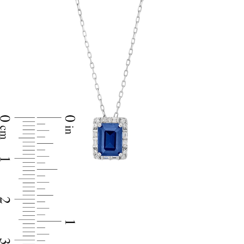 Main Image 4 of Emerald-Cut Blue and White Lab-Created Sapphire Frame Pendant in Sterling Silver