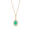 Thumbnail Image 1 of Oval Emerald and 1/6 CT. T.W. Diamond Scallop Frame Drop Pendant in 10K Gold