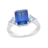 Thumbnail Image 1 of Emerald-Cut Blue Lab-Created Sapphire and Kite-Shaped Sky Blue Topaz Three Stone Ring in Sterling Silver