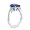 Thumbnail Image 3 of Emerald-Cut Blue Lab-Created Sapphire and Kite-Shaped Sky Blue Topaz Three Stone Ring in Sterling Silver