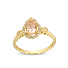 Pear-Shaped Morganite and 1/10 CT. T.W. Diamond Open Frame Ring in 10K Gold