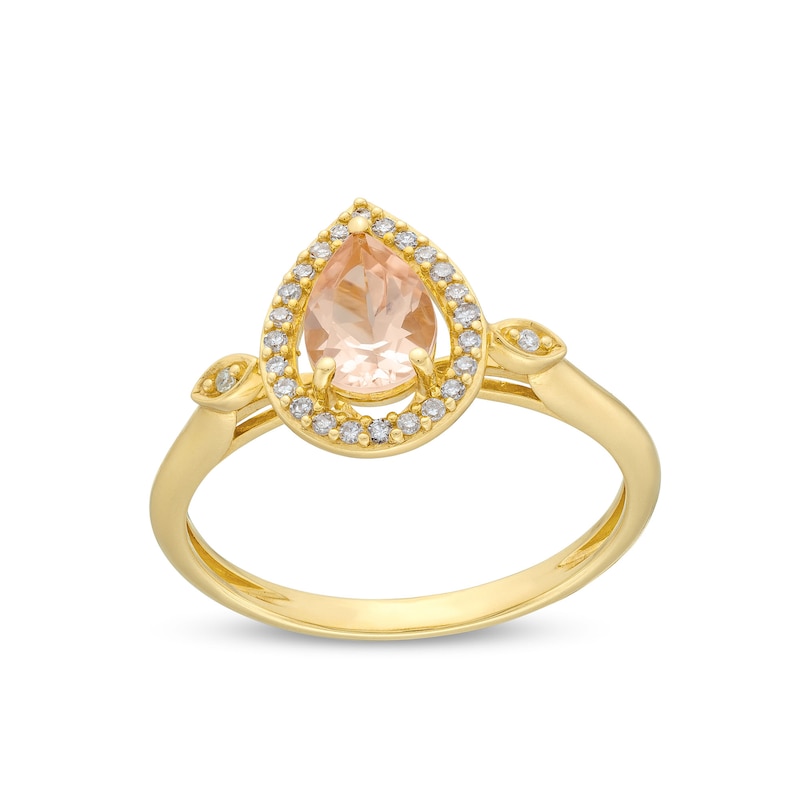 Main Image 1 of Pear-Shaped Morganite and 1/10 CT. T.W. Diamond Open Frame Ring in 10K Gold