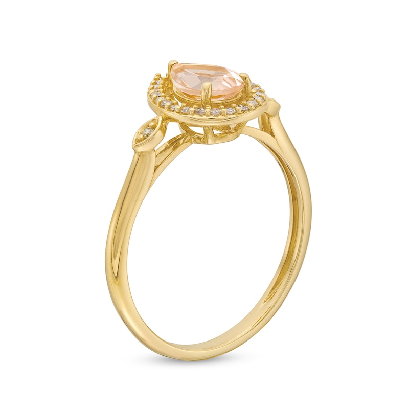 Main Image 3 of Pear-Shaped Morganite and 1/10 CT. T.W. Diamond Open Frame Ring in 10K Gold