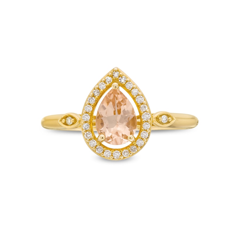 Main Image 4 of Pear-Shaped Morganite and 1/10 CT. T.W. Diamond Open Frame Ring in 10K Gold