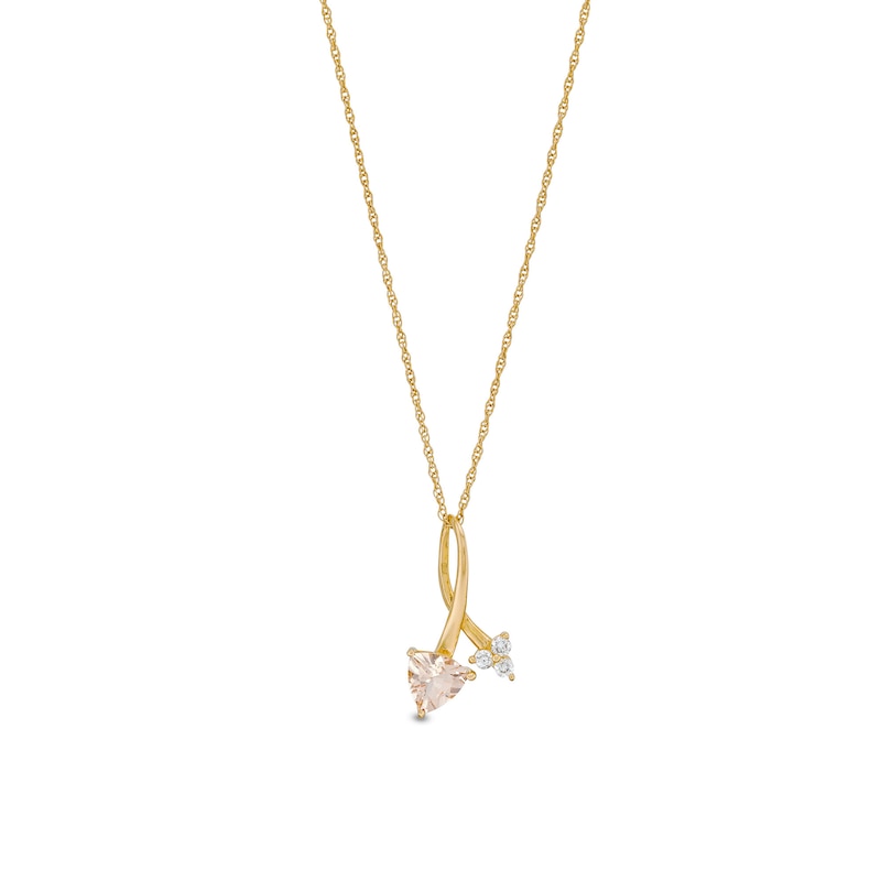 Main Image 1 of 5.0mm Trillion-Cut Morganite and 1/20 CT. T.W. Diamond Twist Pendant in 10K Gold