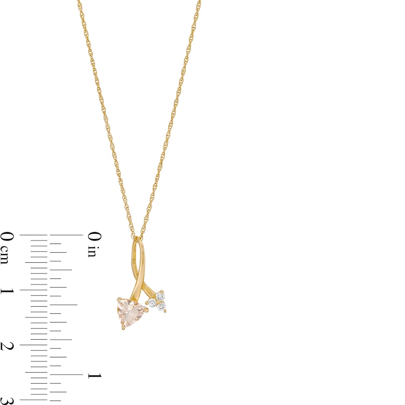 Main Image 3 of 5.0mm Trillion-Cut Morganite and 1/20 CT. T.W. Diamond Twist Pendant in 10K Gold