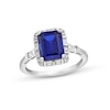 Thumbnail Image 1 of Emerald-Cut Blue and White Lab-Created Sapphire Frame Collar Ring in Sterling Silver