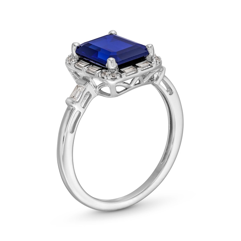 Main Image 3 of Emerald-Cut Blue and White Lab-Created Sapphire Frame Collar Ring in Sterling Silver