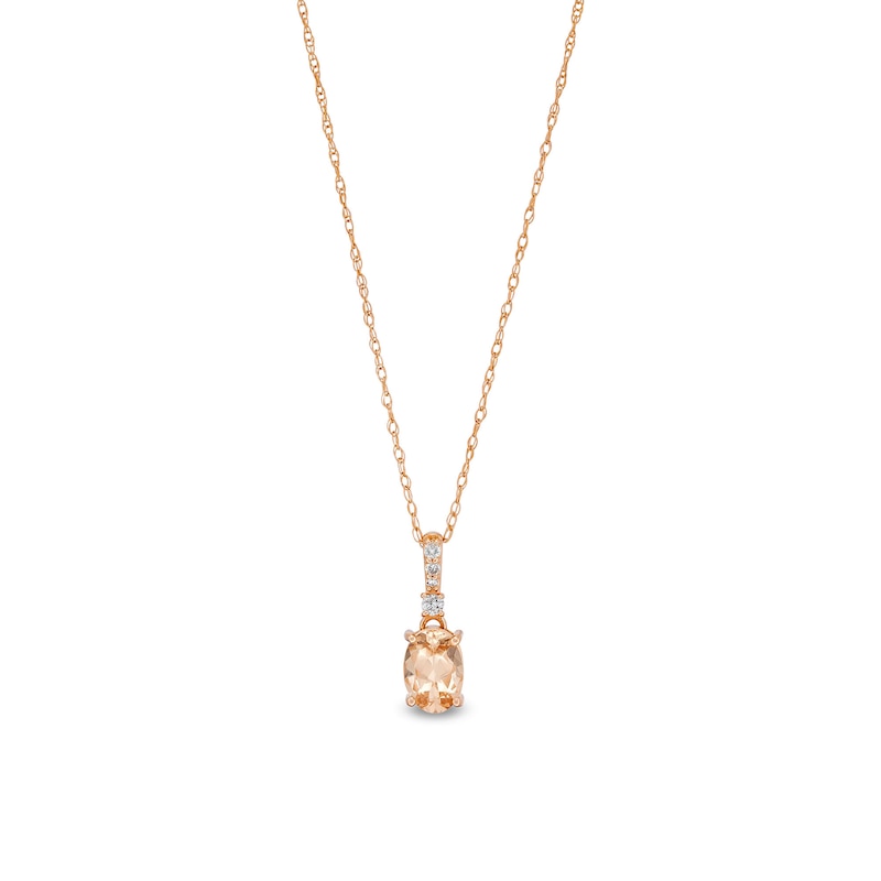 Main Image 1 of Oval Morganite and 1/20 CT. T.W. Diamond Drop Pendant in 10K Rose Gold