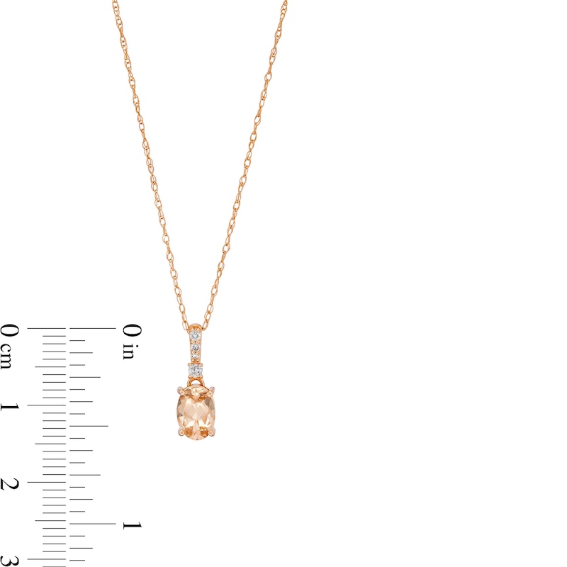 Oval Morganite and 1/20 CT. T.W. Diamond Drop Pendant in 10K Rose Gold