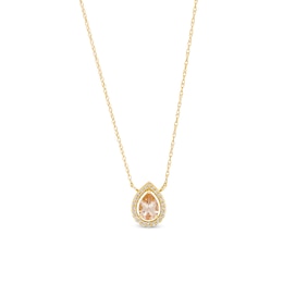 Pear-Shaped Morganite and 1/10 CT. T.W. Diamond Open Frame Necklace in 10K Gold