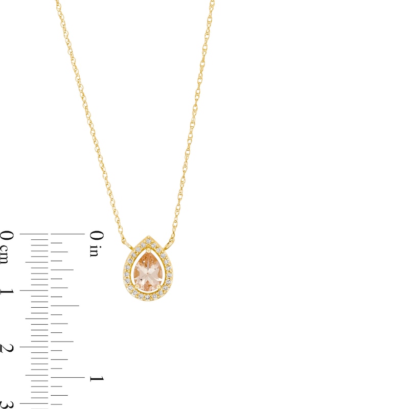 Main Image 3 of Pear-Shaped Morganite and 1/10 CT. T.W. Diamond Open Frame Necklace in 10K Gold