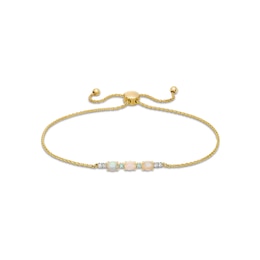 Oval Opal and Swiss Blue Topaz with Diamond Accent Bolo Bracelet in 10K Gold - 9.0&quot;