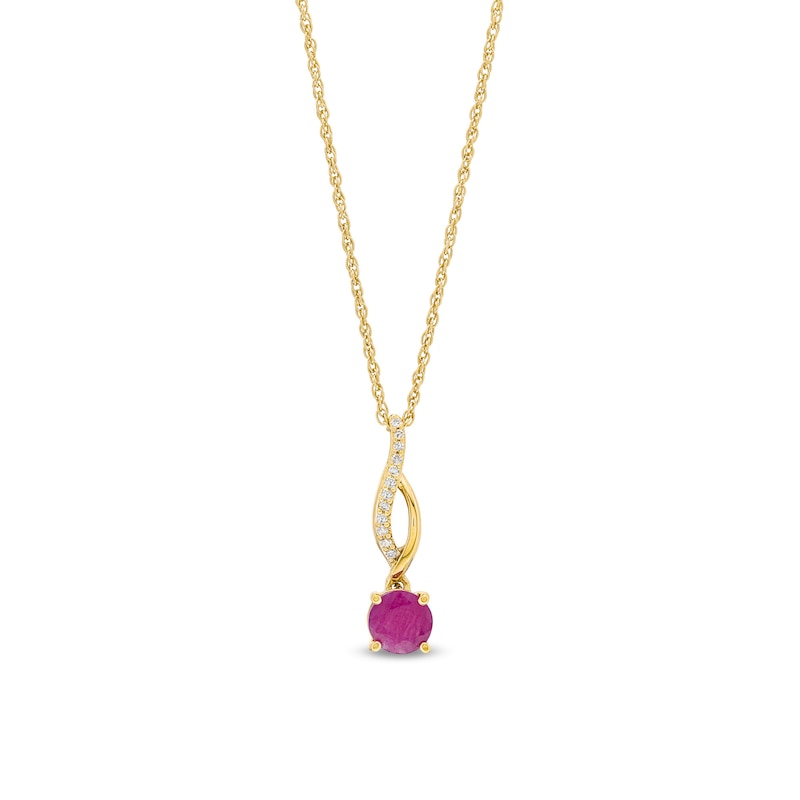 Main Image 1 of 5.0mm Ruby and Diamond Accent Twist Drop Pendant in 10K Gold