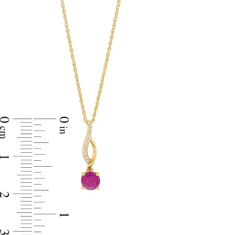 Main Image 3 of 5.0mm Ruby and Diamond Accent Twist Drop Pendant in 10K Gold