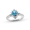 Thumbnail Image 1 of Pear-Shaped Blue and White Topaz Sunburst Frame Heart-Sides Ring in Sterling Silver