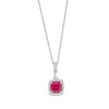 Thumbnail Image 1 of 7.0mm Cushion-Cut Lab-Created Ruby and White Lab-Created Sapphire Frame Drop Pendant in Sterling Silver