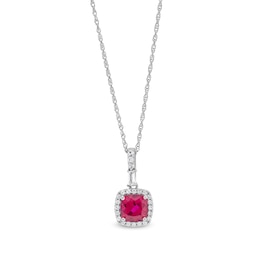7.0mm Cushion-Cut Lab-Created Ruby and White Lab-Created Sapphire Frame Drop Pendant in Sterling Silver