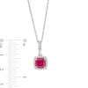 Thumbnail Image 3 of 7.0mm Cushion-Cut Lab-Created Ruby and White Lab-Created Sapphire Frame Drop Pendant in Sterling Silver