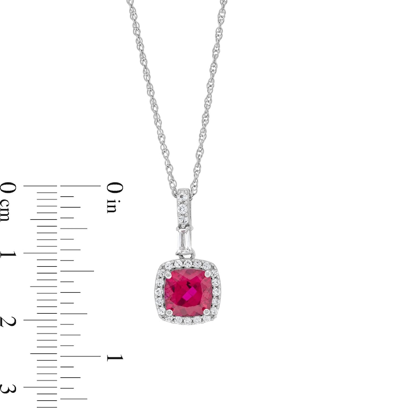 Main Image 3 of 7.0mm Cushion-Cut Lab-Created Ruby and White Lab-Created Sapphire Frame Drop Pendant in Sterling Silver