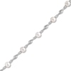 Thumbnail Image 1 of Freshwater Cultured Pearl and White Lab-Created Sapphire Bypass Link Alternating Bracelet in Sterling Silver-7.25”