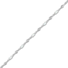 Oval Lab-Created Opal and White Lab-Created Sapphire Bypass Link Alternating Bracelet in Sterling Silver - 7.25”