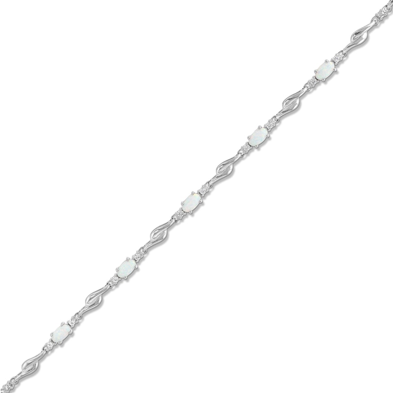 Main Image 1 of Oval Lab-Created Opal and White Lab-Created Sapphire Bypass Link Alternating Bracelet in Sterling Silver - 7.25”